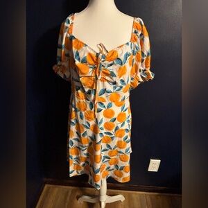 Orange Print Tie-Front Summer Dress